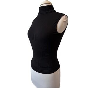 Vtg Miss Juli Ruched Sleeveless Fitted Stretch Turtleneck Top OS Chic Layering
